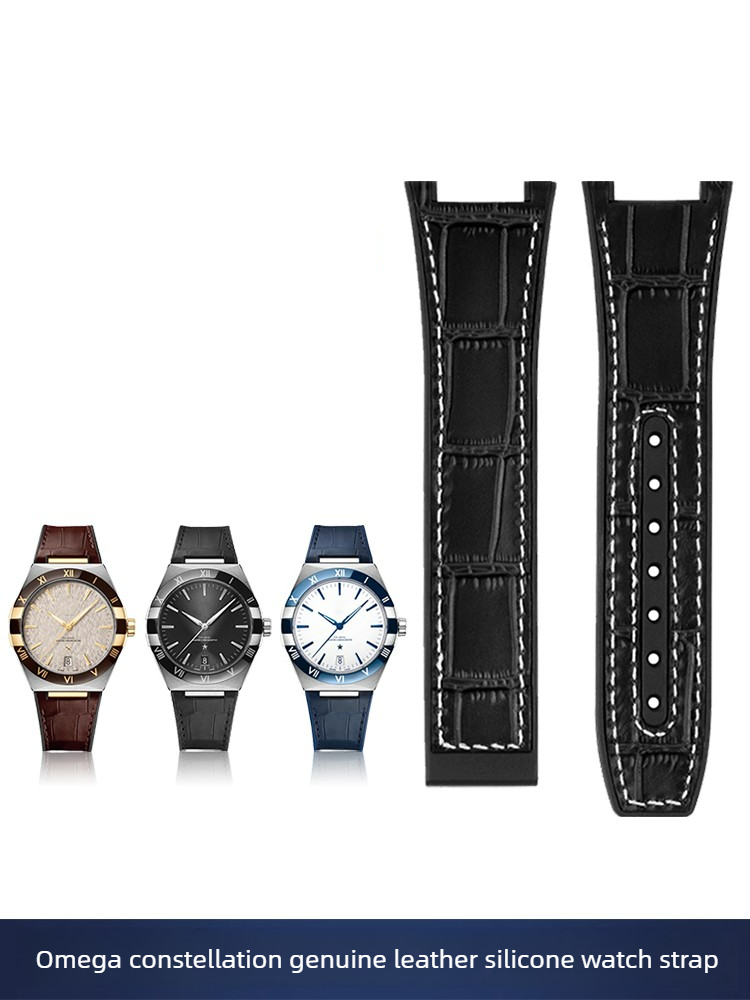 Omega Watch Constellation - Pulseira de Couro e Silicone para